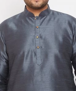 Vastramay Men's Plus Size Grey Silk Blend Kurta 11 Vastramay Men's Plus Size Grey Silk Blend Kurta