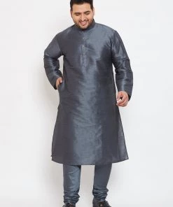 Vastramay Plus Size Collection Men's Plus Size Grey Silk Blend Kurta And Pyjama Set