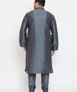 Vastramay Plus Size Collection Men's Plus Size Grey Silk Blend Kurta And Pyjama Set