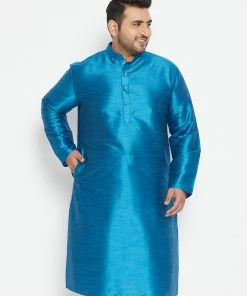Vastramay Men's Plus Size Turquoise Silk Blend Kurta Plus Size Collection