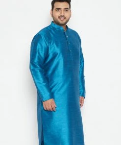 Vastramay Men's Plus Size Turquoise Silk Blend Kurta Plus Size Collection