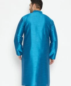 Vastramay Men's Plus Size Turquoise Silk Blend Kurta Plus Size Collection