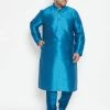 Vastramay Men's Plus Size Turquoise Silk Blend Kurta Pyjama Set Plus Size Collection