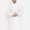 Vastramay Men's Plus Size White Silk Blend Kurta Plus Size Collection