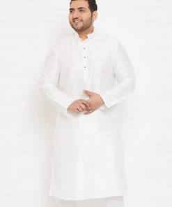 Vastramay Men's Plus Size White Silk Blend Kurta Plus Size Collection