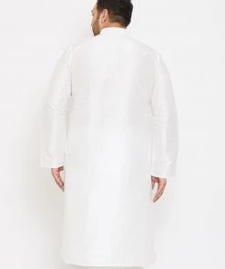 Vastramay Men's Plus Size White Silk Blend Kurta Plus Size Collection