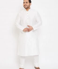 Vastramay Men's Plus Size White Silk Blend Kurta And Pyjama Set