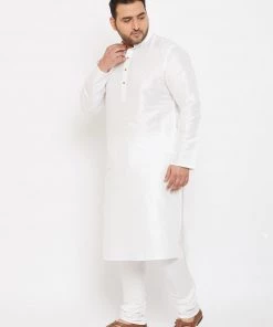 Vastramay Men's Plus Size White Silk Blend Kurta And Pyjama Set