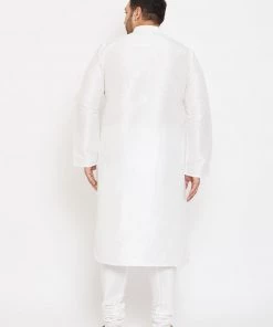 Vastramay Men's Plus Size White Silk Blend Kurta And Pyjama Set