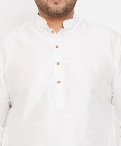 Vastramay Men's Plus Size White Silk Blend Kurta And Pyjama Set