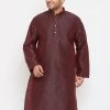 Vastramay Plus Size Collection Men's Plus Size Wine Silk Blend Kurta