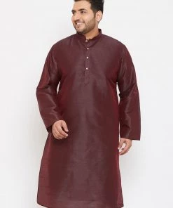 Vastramay Plus Size Collection Men's Plus Size Wine Silk Blend Kurta
