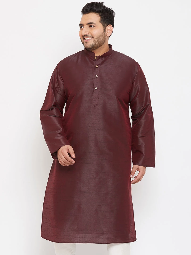 Vastramay Plus Size Collection Men's Plus Size Wine Silk Blend Kurta 3 Vastramay Plus Size Collection Men's Plus Size Wine Silk Blend Kurta