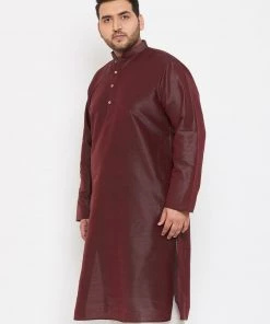 Vastramay Plus Size Collection Men's Plus Size Wine Silk Blend Kurta