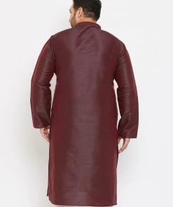 Vastramay Plus Size Collection Men's Plus Size Wine Silk Blend Kurta 10 Vastramay Plus Size Collection Men's Plus Size Wine Silk Blend Kurta