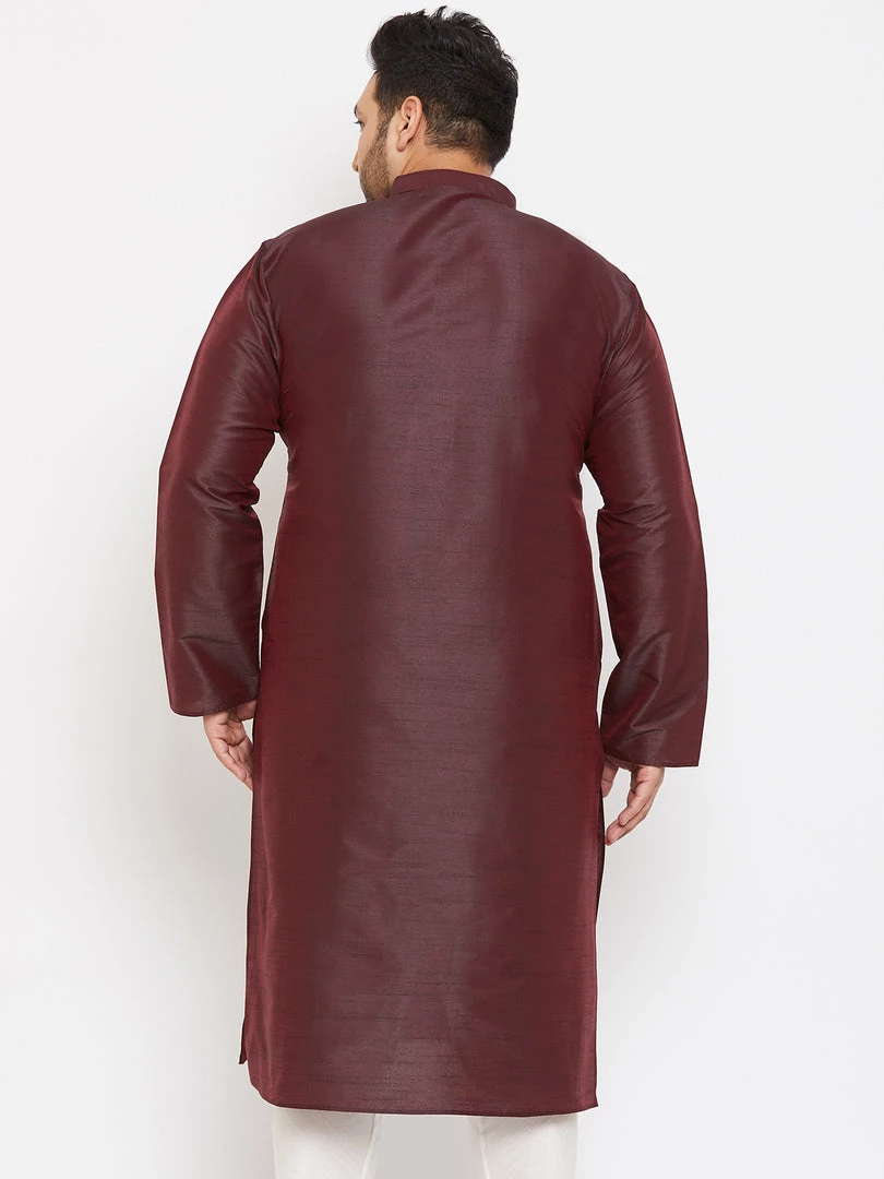 Vastramay Plus Size Collection Men's Plus Size Wine Silk Blend Kurta 5 Vastramay Plus Size Collection Men's Plus Size Wine Silk Blend Kurta