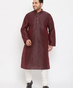 Vastramay Plus Size Collection Men's Plus Size Wine Silk Blend Kurta 12 Vastramay Plus Size Collection Men's Plus Size Wine Silk Blend Kurta