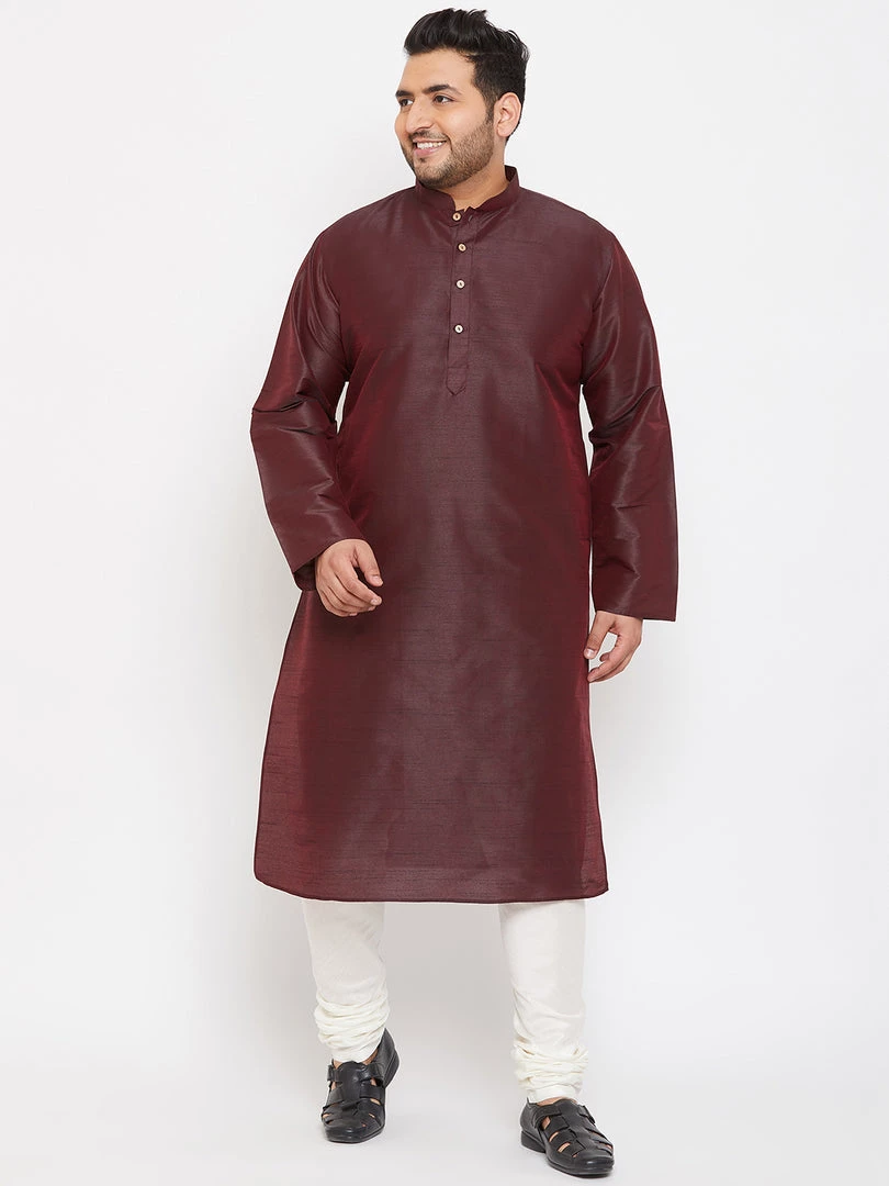 Vastramay Plus Size Collection Men's Plus Size Wine Silk Blend Kurta 7 Vastramay Plus Size Collection Men's Plus Size Wine Silk Blend Kurta