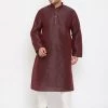 Vastramay Men's Plus Size Wine Silk Blend Kurta And Pyjama Set