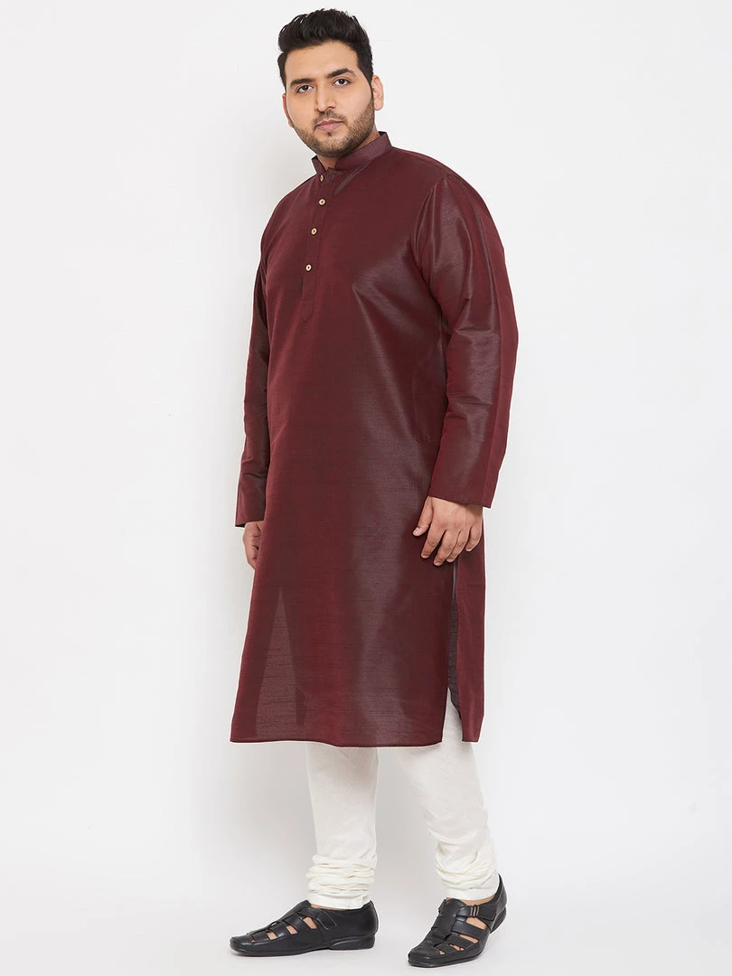 Vastramay Men's Plus Size Wine Silk Blend Kurta And Pyjama Set 4 Vastramay Men's Plus Size Wine Silk Blend Kurta And Pyjama Set
