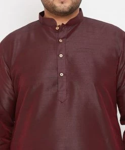Vastramay Men's Plus Size Wine Silk Blend Kurta And Pyjama Set 12 Vastramay Men's Plus Size Wine Silk Blend Kurta And Pyjama Set