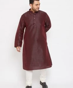 Vastramay Men's Plus Size Wine Silk Blend Kurta And Pyjama Set 14 Vastramay Men's Plus Size Wine Silk Blend Kurta And Pyjama Set