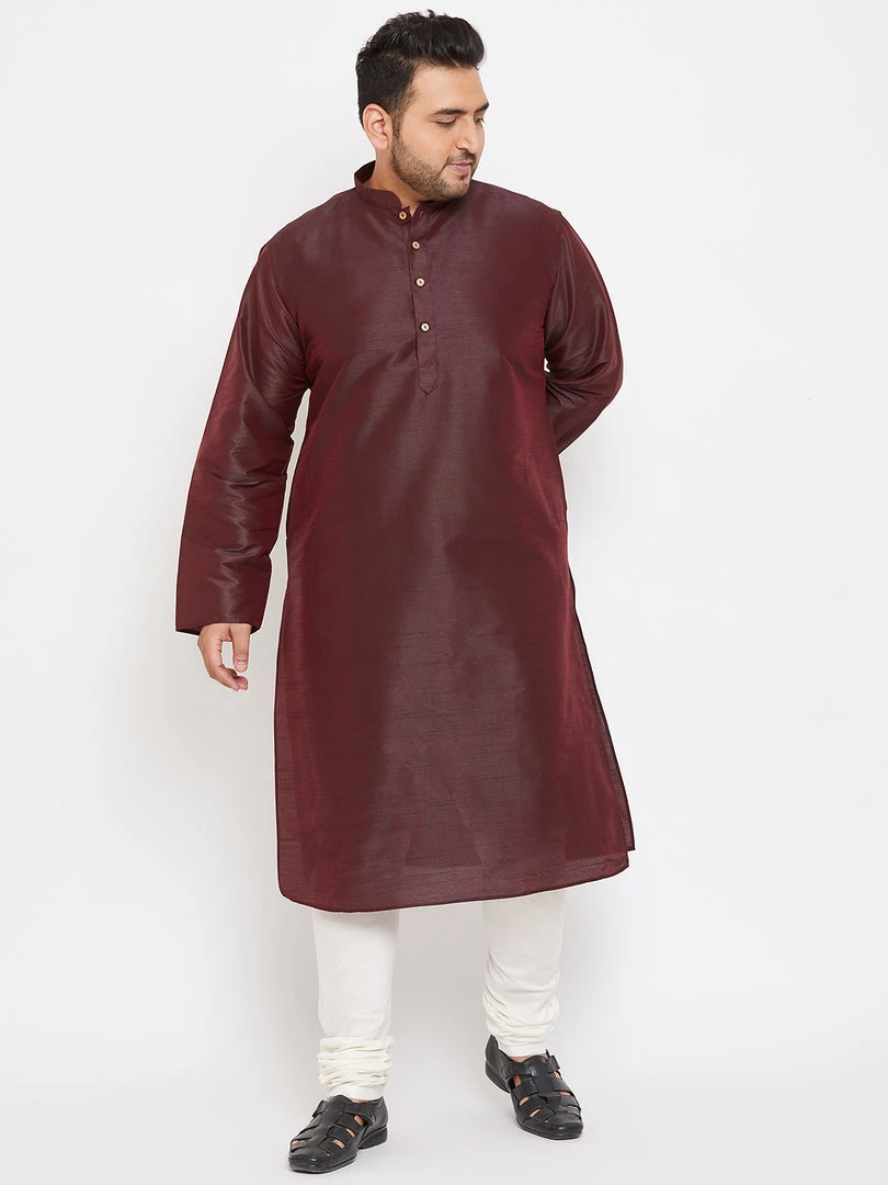 Vastramay Men's Plus Size Wine Silk Blend Kurta And Pyjama Set 8 Vastramay Men's Plus Size Wine Silk Blend Kurta And Pyjama Set