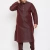 Vastramay Men's Plus Size Wine Silk Blend Kurta And Pyjama Set