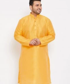 Vastramay Men's Plus Size Yellow Silk Blend Kurta Plus Size Collection