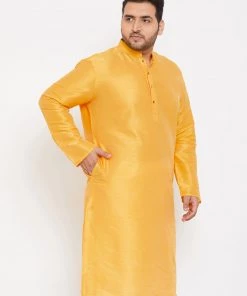 Vastramay Men's Plus Size Yellow Silk Blend Kurta Plus Size Collection
