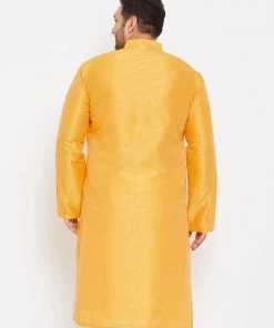 Vastramay Men's Plus Size Yellow Silk Blend Kurta Plus Size Collection