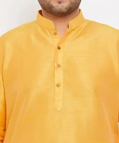 Vastramay Men's Plus Size Yellow Silk Blend Kurta Plus Size Collection