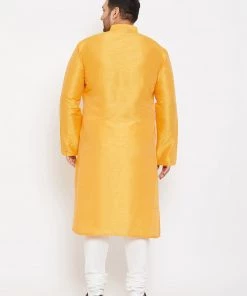 Vastramay Men's Plus Size Yellow Silk Blend Kurta And Pyjama Set