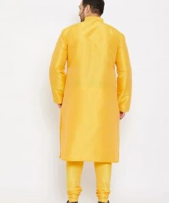 Vastramay Plus Size Collection Men's Plus Size Yellow Silk Blend Kurta And Pyjama Set 11 Vastramay Plus Size Collection Men's Plus Size Yellow Silk Blend Kurta And Pyjama Set