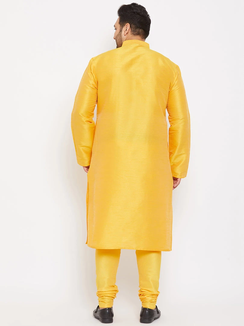 Vastramay Plus Size Collection Men's Plus Size Yellow Silk Blend Kurta And Pyjama Set 5 Vastramay Plus Size Collection Men's Plus Size Yellow Silk Blend Kurta And Pyjama Set