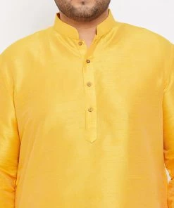 Vastramay Plus Size Collection Men's Plus Size Yellow Silk Blend Kurta And Pyjama Set 12 Vastramay Plus Size Collection Men's Plus Size Yellow Silk Blend Kurta And Pyjama Set