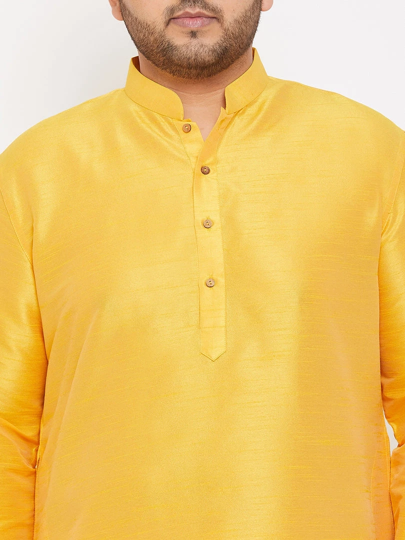 Vastramay Plus Size Collection Men's Plus Size Yellow Silk Blend Kurta And Pyjama Set 6 Vastramay Plus Size Collection Men's Plus Size Yellow Silk Blend Kurta And Pyjama Set