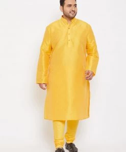 Vastramay Plus Size Collection Men's Plus Size Yellow Silk Blend Kurta And Pyjama Set 14 Vastramay Plus Size Collection Men's Plus Size Yellow Silk Blend Kurta And Pyjama Set