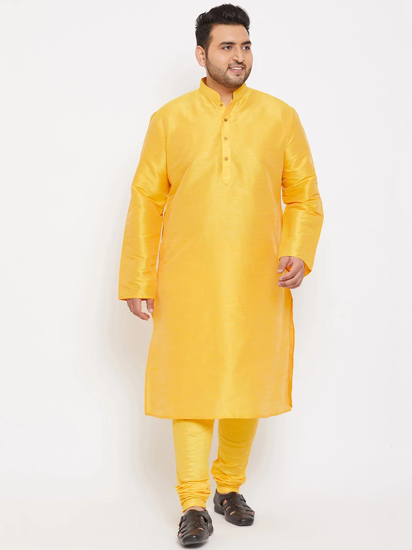 Vastramay Plus Size Collection Men's Plus Size Yellow Silk Blend Kurta And Pyjama Set 8 Vastramay Plus Size Collection Men's Plus Size Yellow Silk Blend Kurta And Pyjama Set