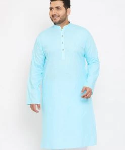 Vastramay Men's Plus Size Aqua Blue Cotton Kurta