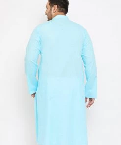 Vastramay Men's Plus Size Aqua Blue Cotton Kurta
