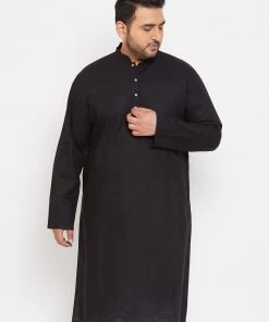 Vastramay Plus Size Collection Men's Plus Size Black Cotton Kurta