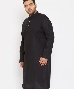 Vastramay Plus Size Collection Men's Plus Size Black Cotton Kurta
