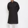Vastramay Men's Plus Size Black Cotton Kurta And Pyjama Set Plus Size Collection