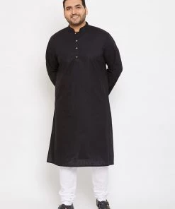Vastramay Men's Plus Size Black Cotton Kurta And Pyjama Set Plus Size Collection