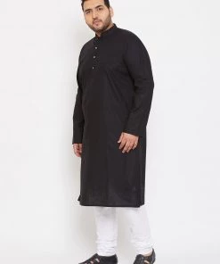 Vastramay Men's Plus Size Black Cotton Kurta And Pyjama Set Plus Size Collection