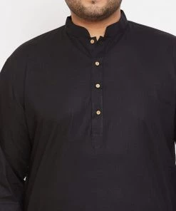 Vastramay Men's Plus Size Black Cotton Kurta And Pyjama Set Plus Size Collection