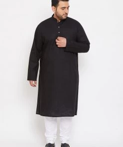 Vastramay Men's Plus Size Black Cotton Kurta And Pyjama Set Plus Size Collection