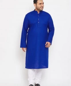Vastramay Men's Plus Size Blue Cotton Kurta And Pyjama Set Plus Size Collection