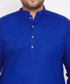 Vastramay Men's Plus Size Blue Cotton Kurta And Pyjama Set Plus Size Collection